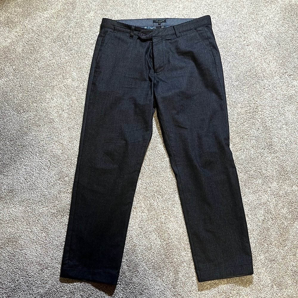 Ted Baker London Trousers Cook Flat Front Tan Slim Fit Wool Cotton Pants 33R